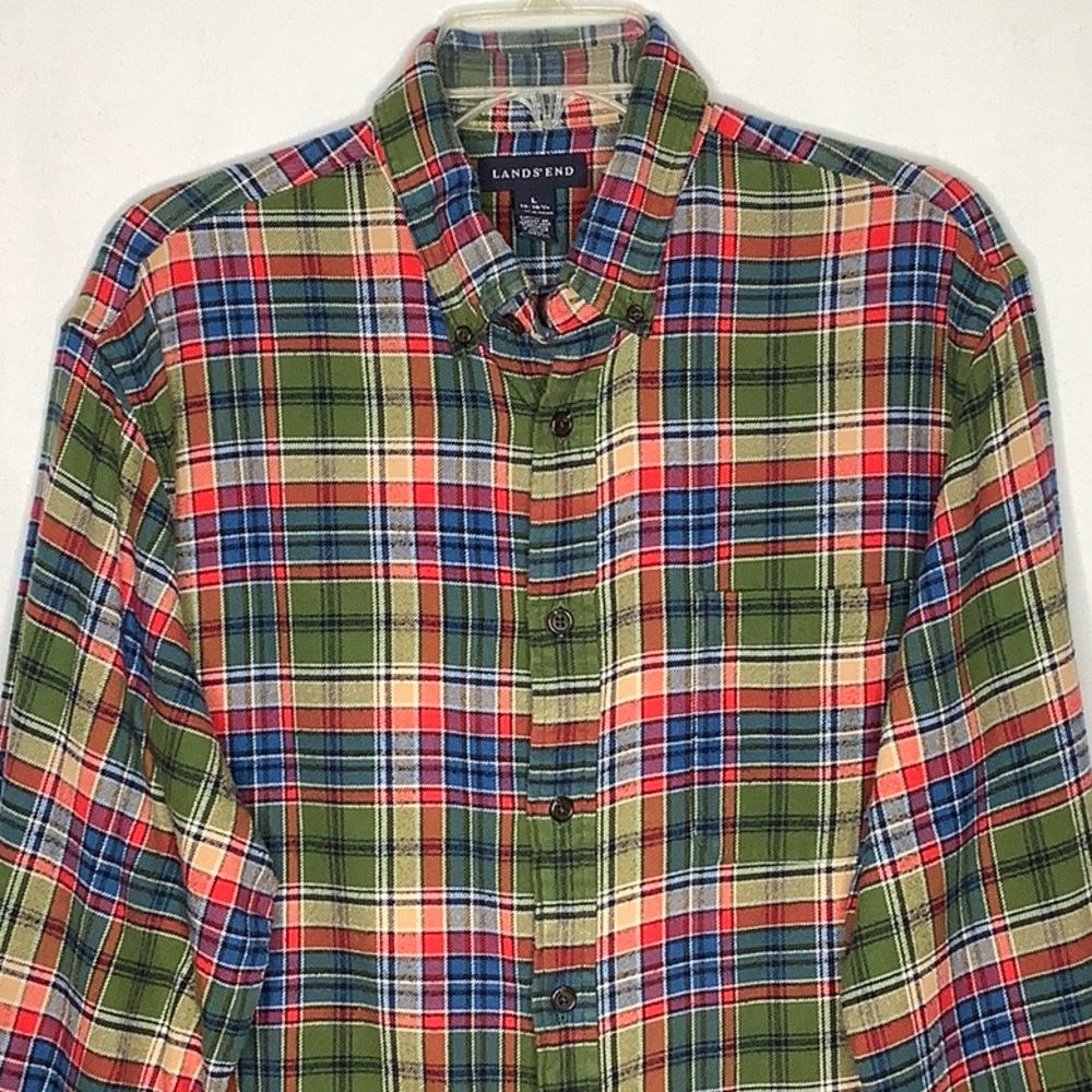 Lands End Men’s Button Down Plaid Flannel Shirt Size L  16-16 1/2